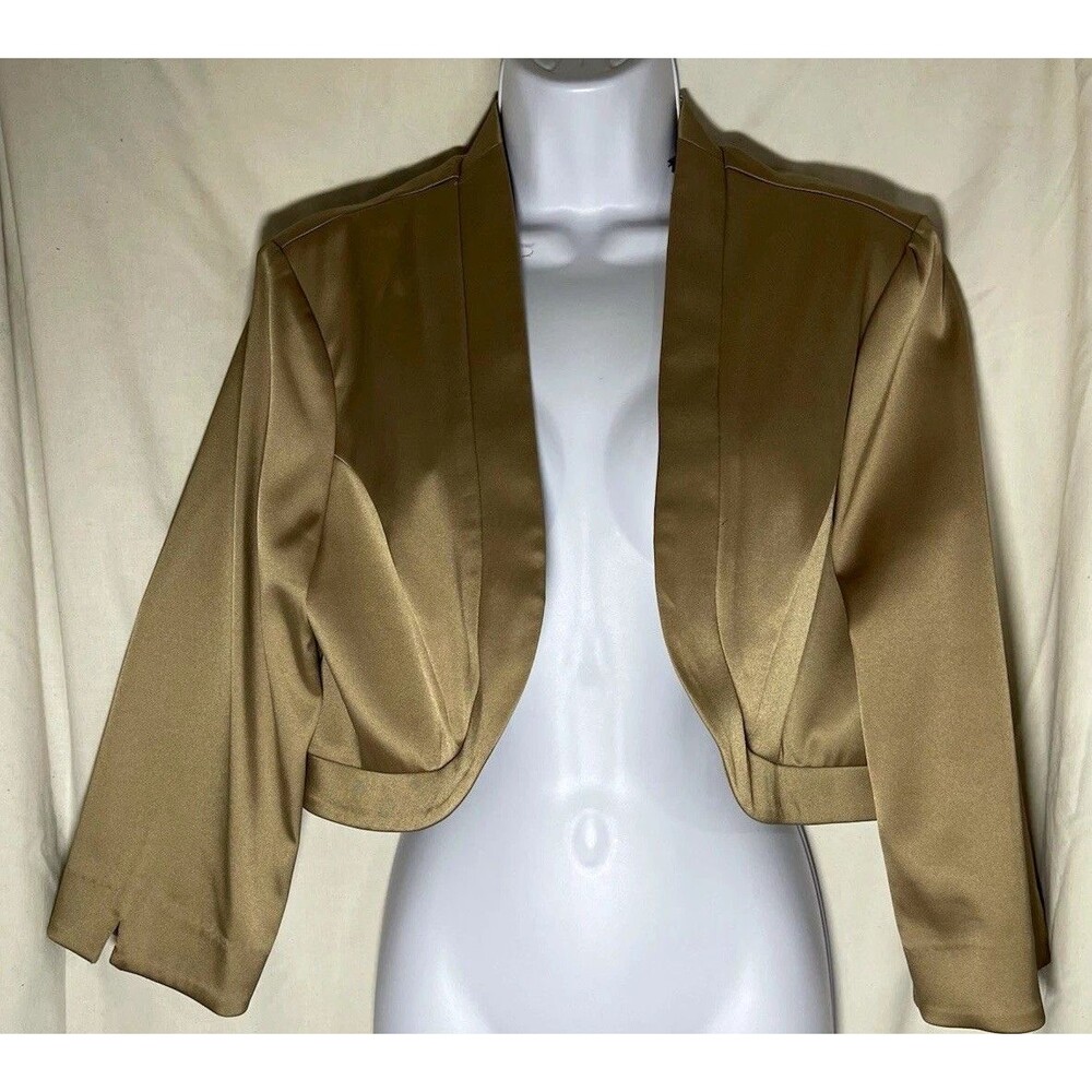 I.N. Studio Womens Bolero Shrug Jacket XL Beige Open Front Lined 3/4 Sleeve